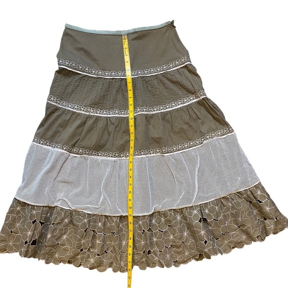 Vintage 80’s Prairie Skirt Large Drop Waist Multi Tiered Khaki and Ivory Retro - Picture 12 of 16